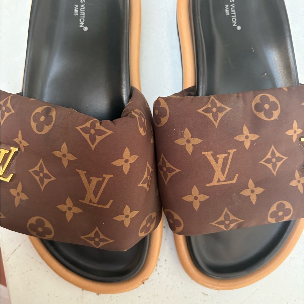 Louis Vuitton Black and Brown Monogram Sandals